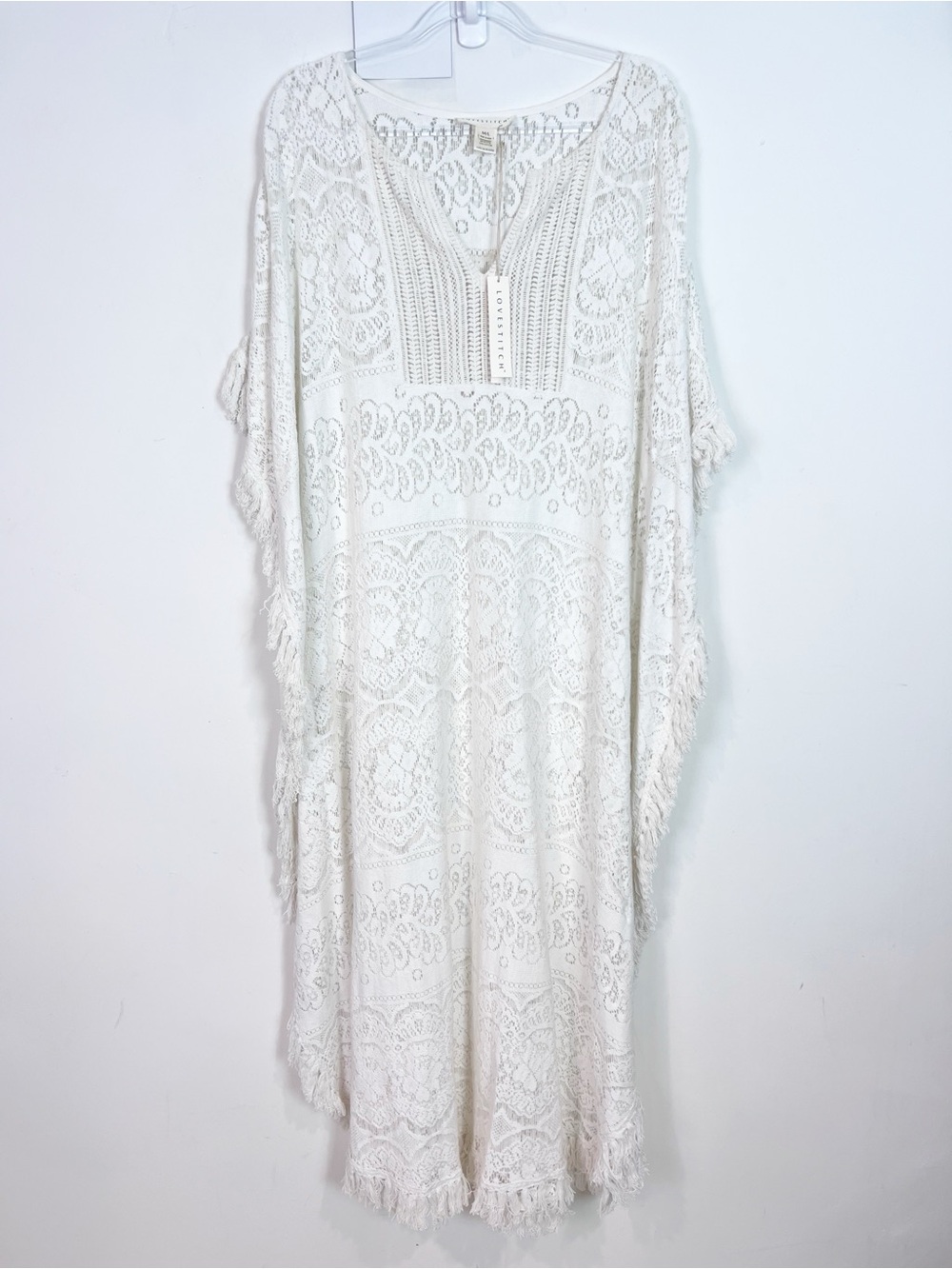 LOVESTITCH WHITE CROCHET LACE COVER UP CAFTAN WOMENS MEDIUM/LARGE NWT